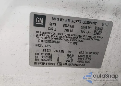 2013 Buick Encore Premium z USA, uszkodzony, nr VIN KL4CJDSB4DB151766